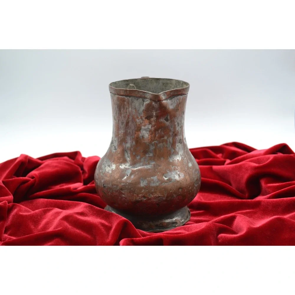 Antique Hammered Copper Pitcher Primitive Hand Forged Metal Jug Rustic Patina